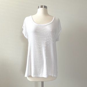 Moda Seta Italy White Sequin Tee, Size Large